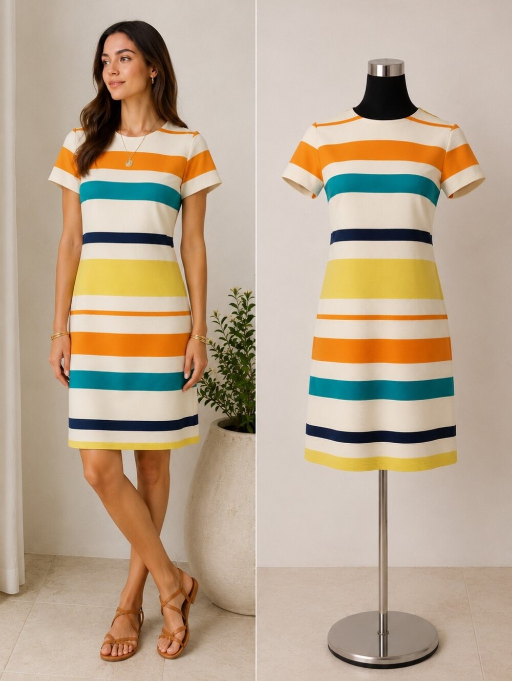 Tunic Fisher Rainbow Stripe Shift Dress 6 Coastal Resort Chic